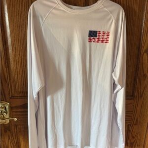 White Long Sleeve Shirt with American Flag Patch Fishing Shirt UV protection 50+